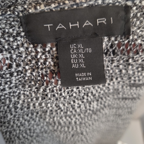 Tahari Women'a Gray/White Marled Open-Front Cardigan Cotton Blend Size XL - Picture 7 of 8